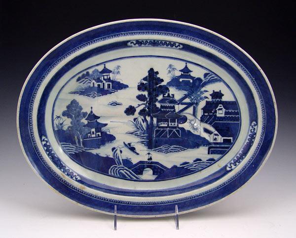 Appraisal: CANTON OVAL MEAT PLATTER With tree and well ''