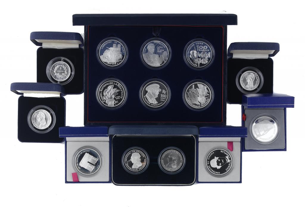 Appraisal: FRANCE SILVER PROOF PIEDFORT COMMEMORATIVE FRANCS TWO- COIN SET SILVER