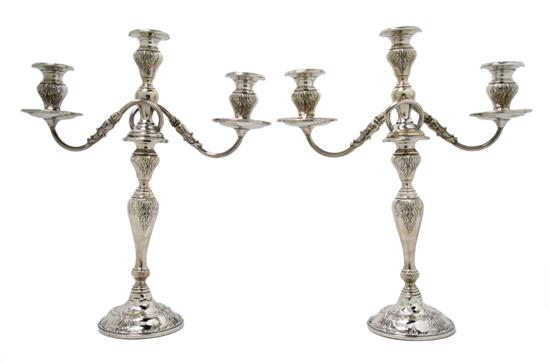 Appraisal: A Pair of American Silver Three-Light Candelabra Whiting Height inches