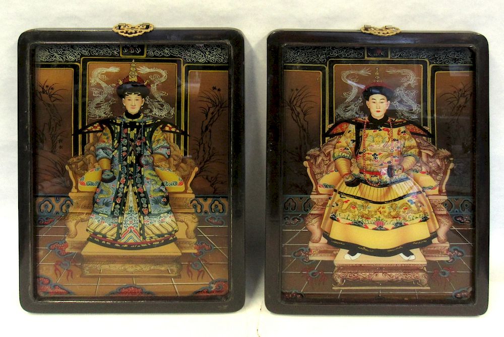 Appraisal: Pair of Reverse Glass Painted Portraits Depicting an Emperor and