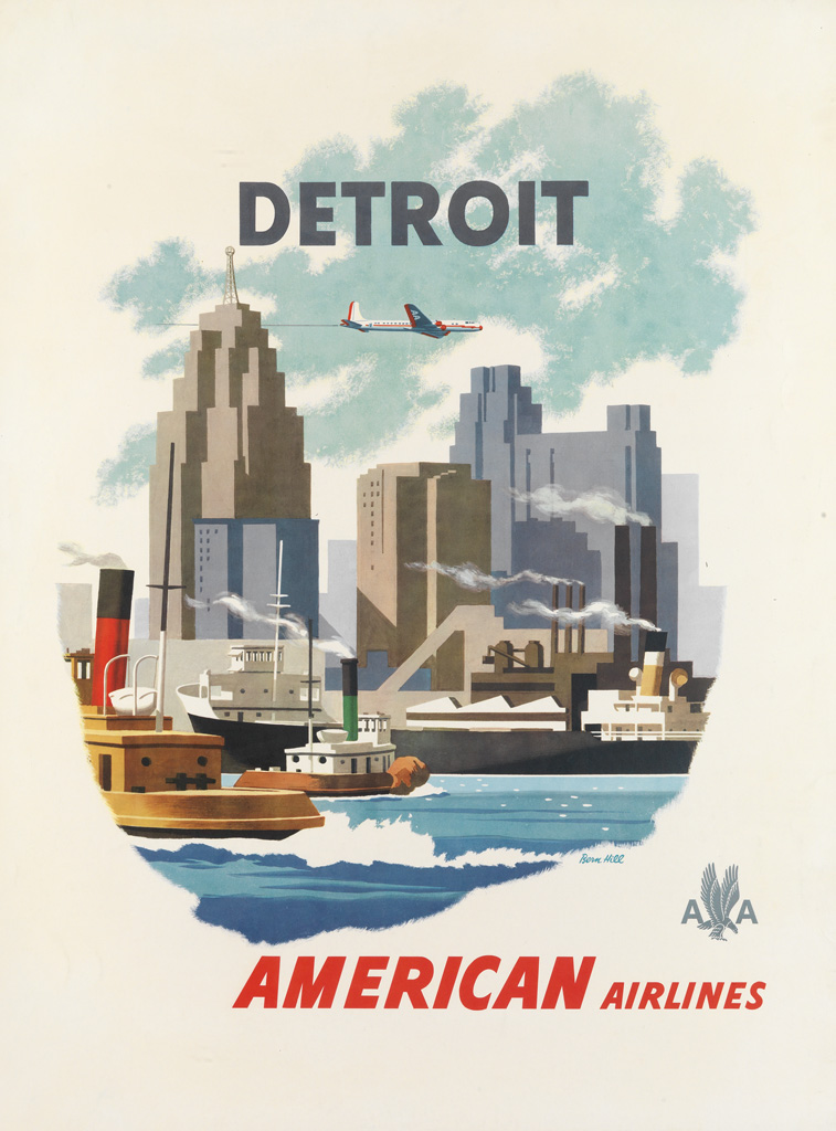 Appraisal: BERN HILL - DETROIT AMERICAN AIRLINES Circa s x inches