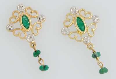 Appraisal: A Pair of Emerald Earrings k yellow gold earrings of