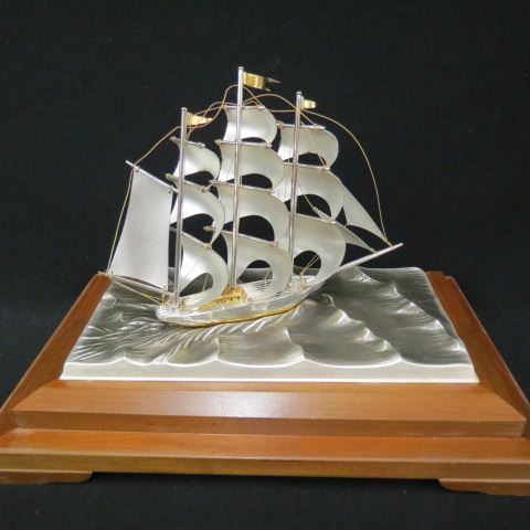 Appraisal: Sterling Silver Sailing Ship Model by Takehiko Japan gold highlights