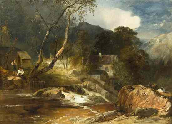 Appraisal: James Baker Pyne British - Boy Fishing by a Watermill