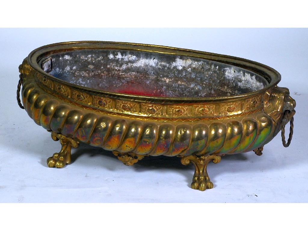 Appraisal: VICTORIAN LARGE BRASS JARDINIERE oval part lobed form with lion