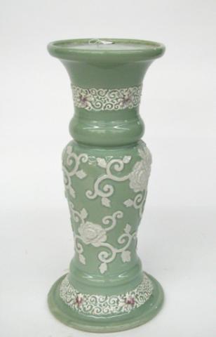 Appraisal: Vintage American art pottery pedestal green with embossed white decor