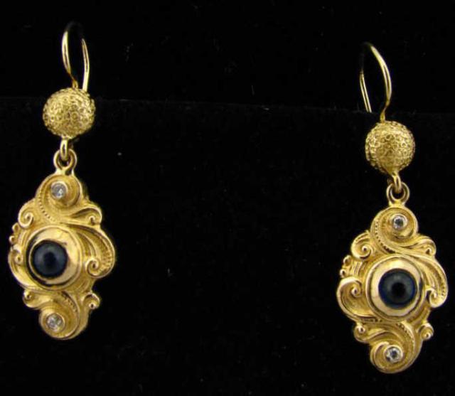 Appraisal: K Yellow Gold Cabochon Sapphire and Diamond Dangle Earrings