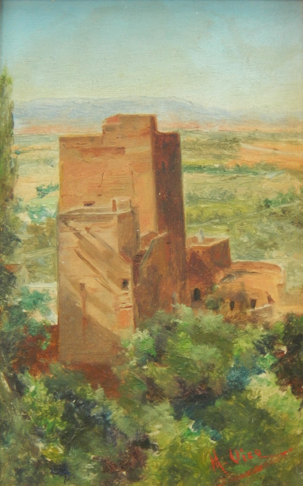 Appraisal: M Vico thC thC Old castle North Italy oil on