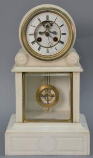 Appraisal: Alabaster mantel clock with porcelain brass dial ht in wd