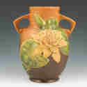 Appraisal: Roseville Water Lily double handled vase in brown Marked Roseville