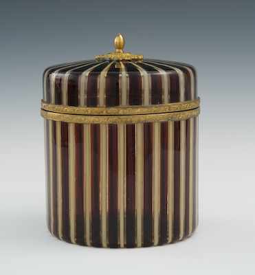 Appraisal: A Striped Glass Box With Lid The - D x