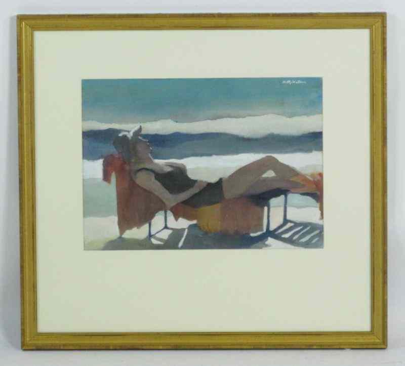 Appraisal: Betty Watson NC Sunning on the Beachmixed media on paper