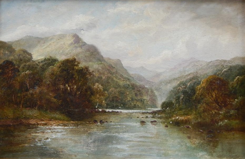 Appraisal: Daniel Sherrin - River landscape oil on canvas signed Richards