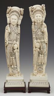 Appraisal: Pair of Chinese Carved Ivory Emperor and Empress F Pair