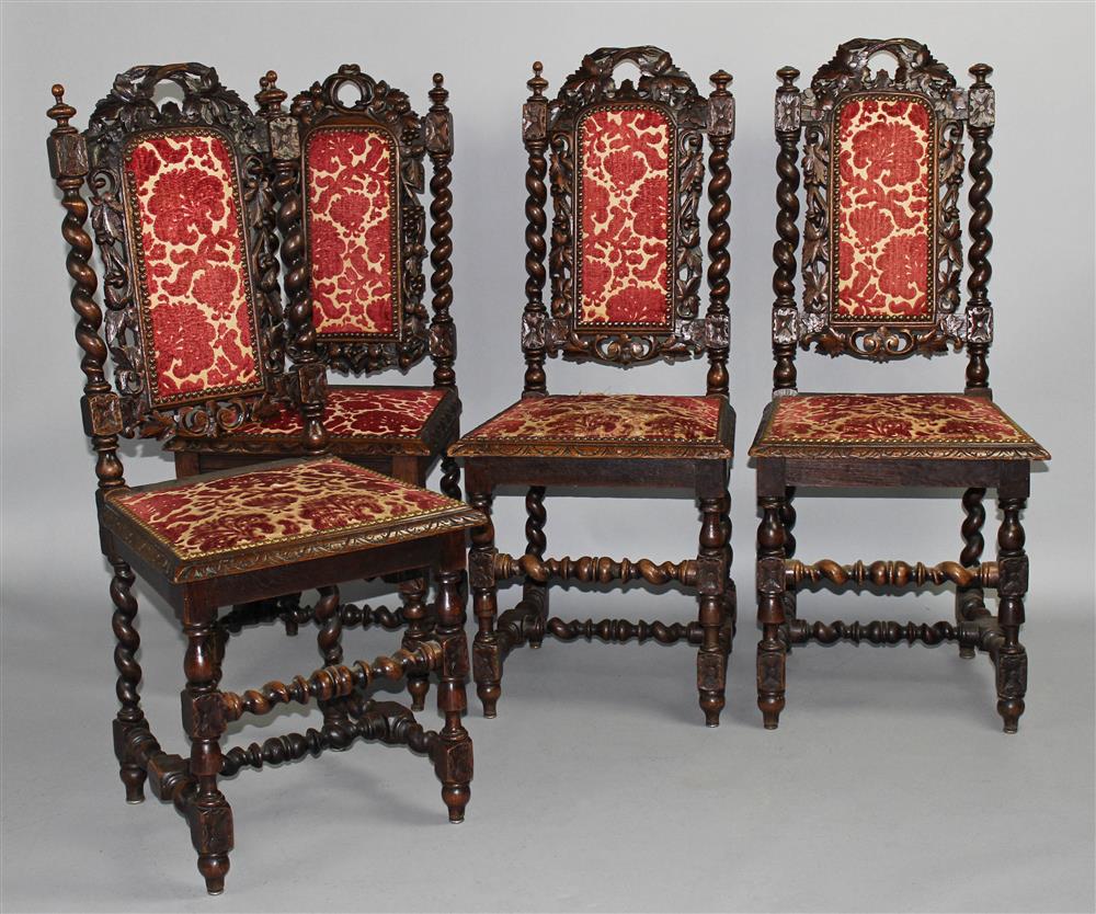 Appraisal: SET OF BAROQUE STYLE CARVED OAK SIDE CHAIRS each rectangular