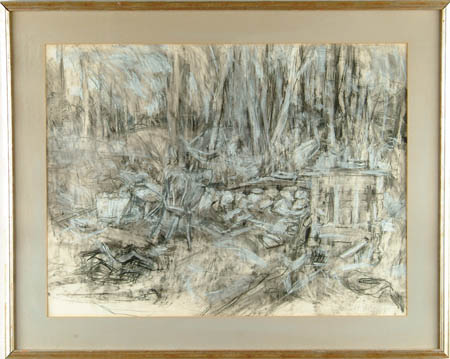 Appraisal: WALTER L CONDIT American - HOUSEHOLD RUINS Chalk sketch in