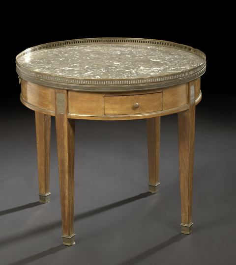 Appraisal: Louis XVI-Style Brass-Mounted Mahogany and Marble-Top Cocktail Table early th