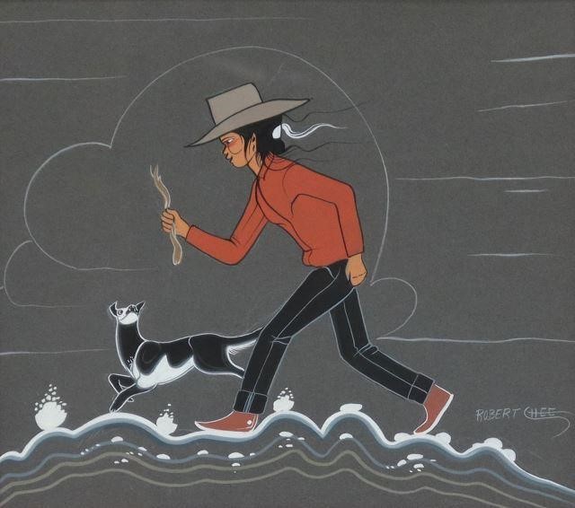 Appraisal: Framed gouache painting on paper Boy and His Dog signed