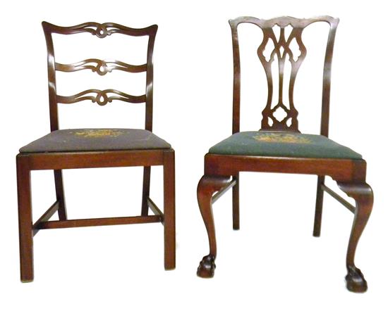 Appraisal: Two Chippendale reproduction side chairs both with needlepoint upholstered seats