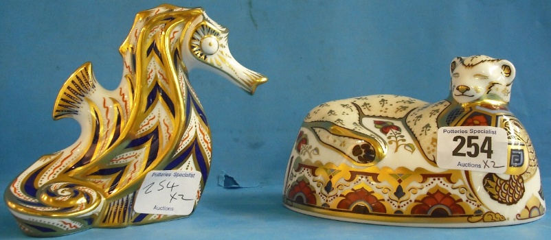 Appraisal: Royal Crown Derby Paperweights Sea Horse and Sinclairs Lion Cub