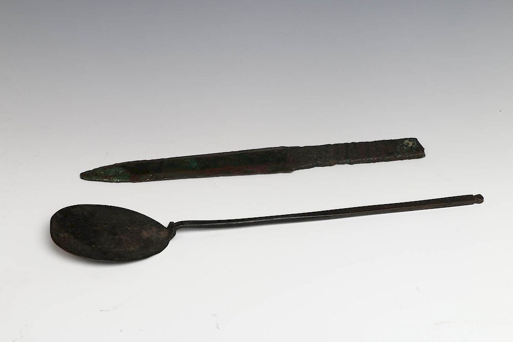 Appraisal: GROUP OF A BRONZE BLADE AND CENSER SPOON HAN DYNASTY