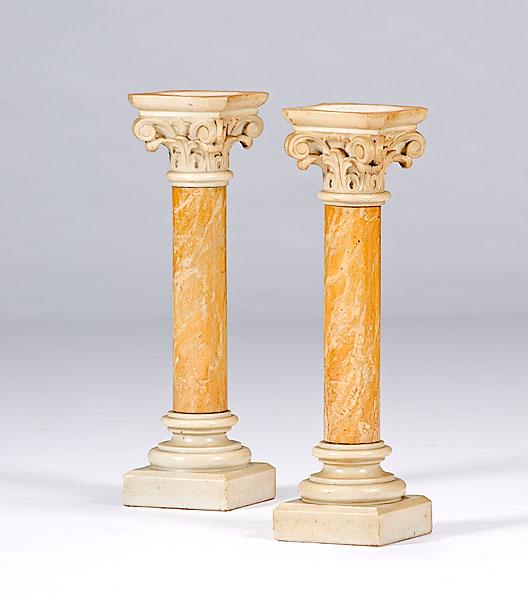 Appraisal: PAIR OF MARBLE COLUMNAR PEDESTALS Ionic columns on plinth bases