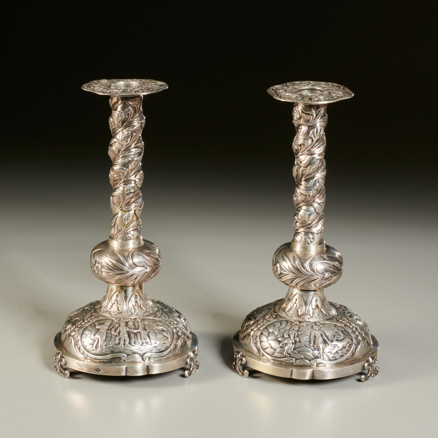 Appraisal: PAIR DUTCH SILVER CANDLESTICKS c late th c Netherlands purity