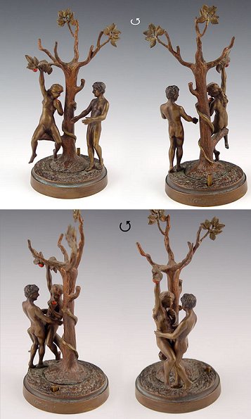 Appraisal: BERGMAN ADAM EVE EROTIC MECHANICAL BRONZE '' h signed Namgreb