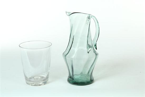 Appraisal: BLOWN GLASS PITCHER AND FLIP Pitcher France th century Pale