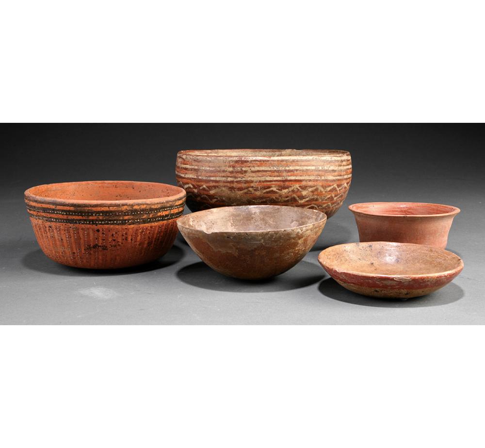 Appraisal: Group of Five Pre-Columbian Pottery Bowls of varying shapes and