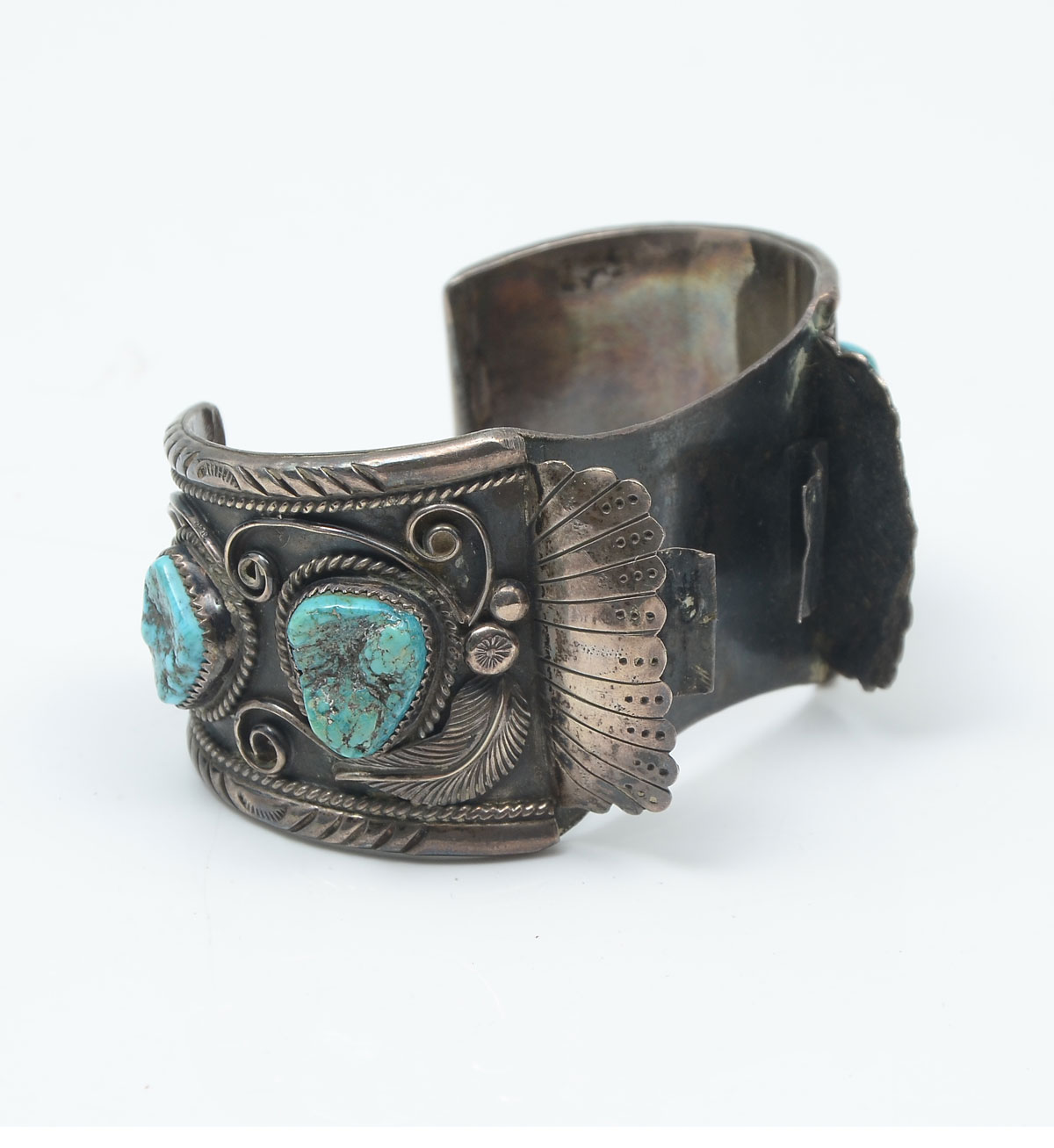 Appraisal: NATIVE AMERICAN SILVER TURQUOISE WATCH CUFF Turquoise silver watch cuff