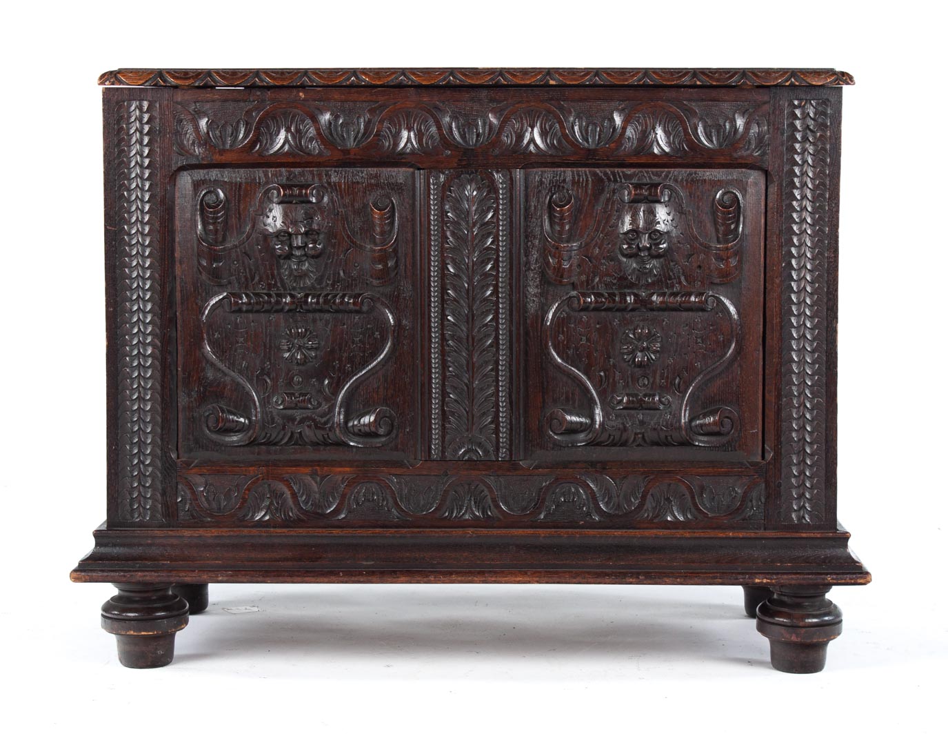 Appraisal: Henry II carved oak dower chest early th century compartment