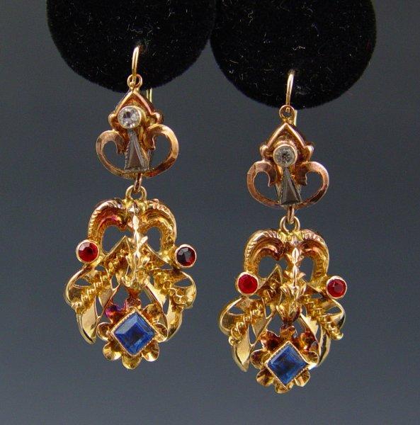 Appraisal: K GOLD DANGLE EARRINGS K yellow gold earrings contain red