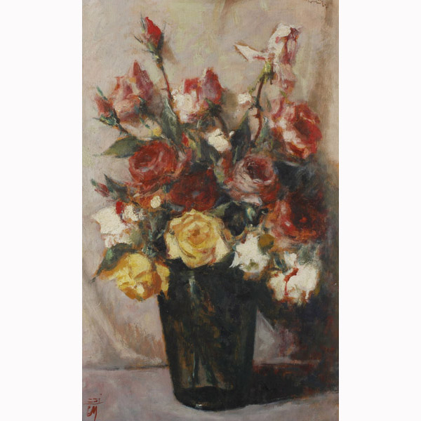 Appraisal: Floral still life with roses ca oil on panel signed