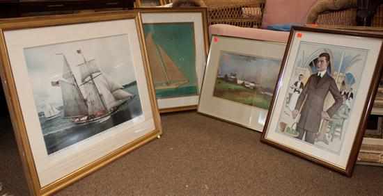 Appraisal: Three assorted framed prints and a framed pastel Estimate -