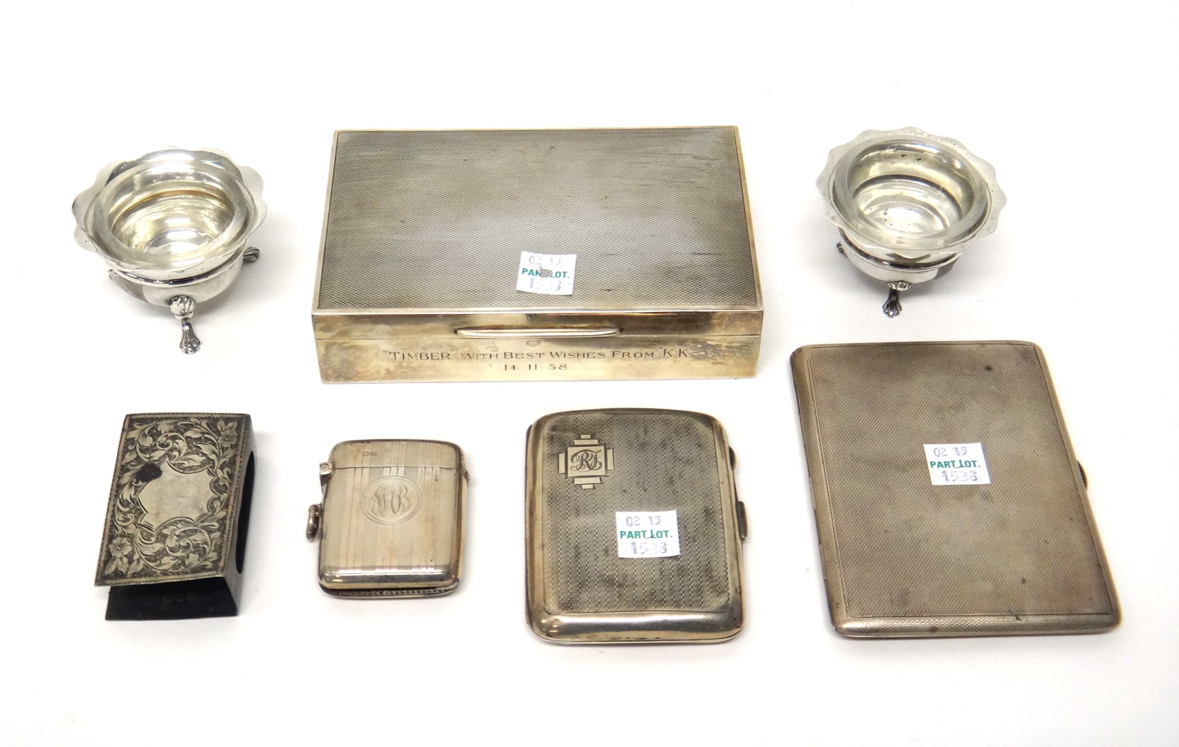 Appraisal: Silver and silver mounted wares comprising a rectangular vesta case