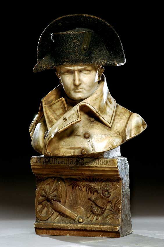 Appraisal: ANTIQUE MARBLE BUST OF NAPOLEON Antique Italian carved and polychromed