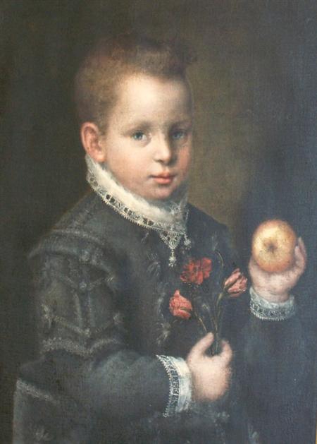 Appraisal: Italian School th Century Portrait of a Boy Holding Flowers