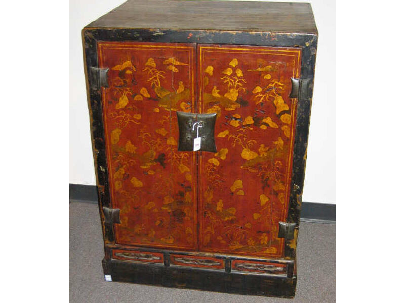 Appraisal: ASIAN LACQUERED SIDE CABINET The front with a pair of