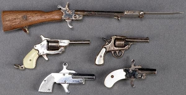 Appraisal: FIVE MINIATURE PINFIRE CAP GUNS TH CENTURY FIVE MINIATURE PINFIRE