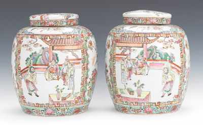 Appraisal: A Large Pair of Famille Rose Lidded Ginger Jars Hand