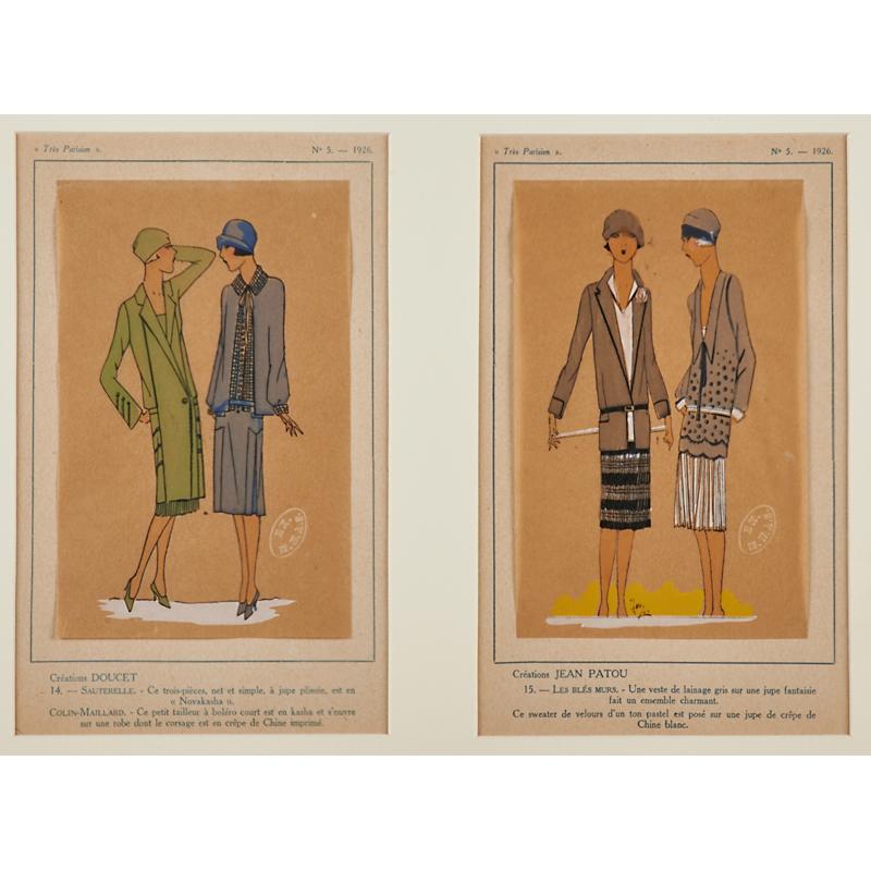 Appraisal: TRES PARISIEN FASHION PLATES s Nine pochoirs on tissue paper