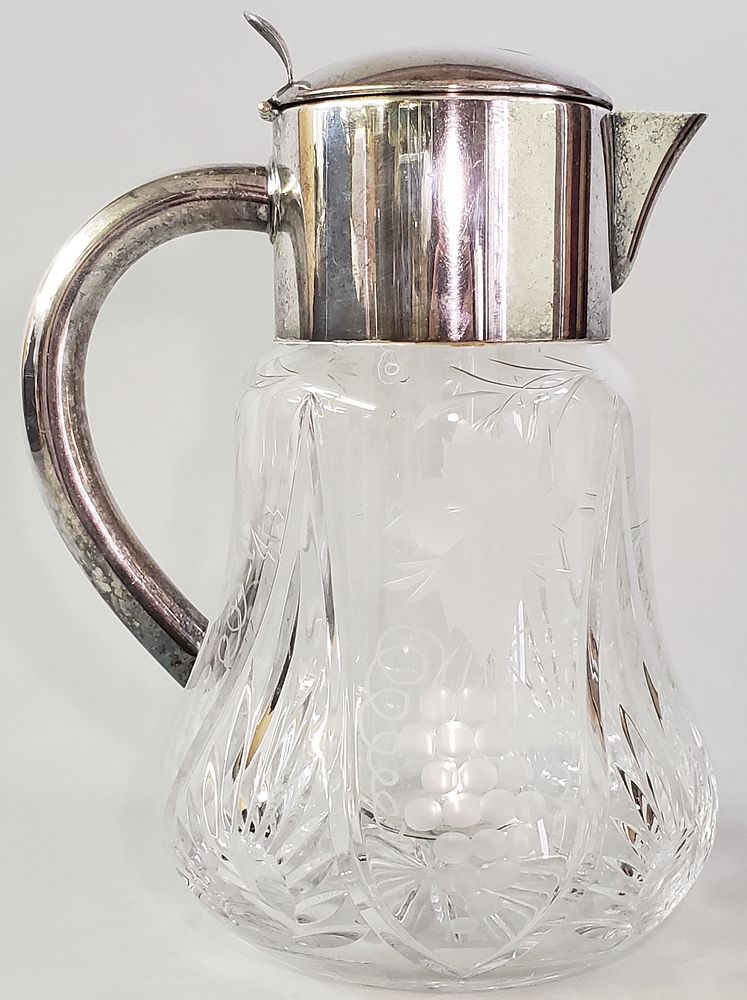 Appraisal: Antique Cut Crystal and Silver Plated Water Pitcher Antique Cut