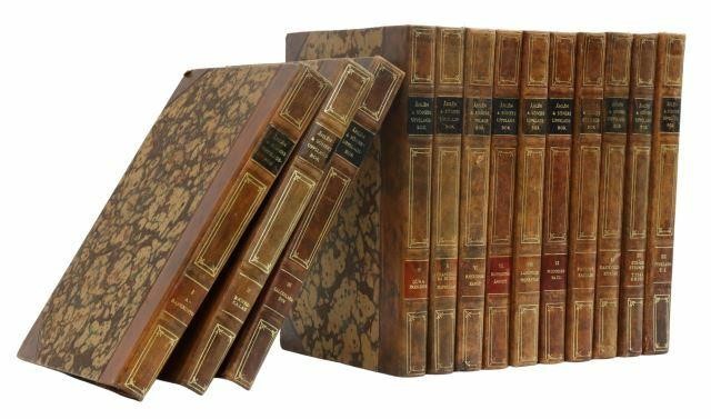 Appraisal: lot of Leather-bound Swedish-language library books marbelized boards c s