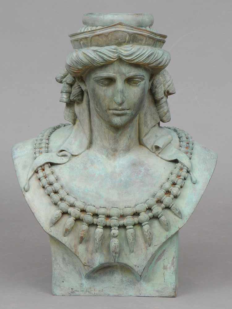 Appraisal: NEOCLASSICAL PATINATED-METAL BUST OF A WOMAN Fitted with tiara and