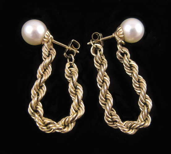 Appraisal: PAIR OF PEARL AND FOURTEEN KARAT GOLD EARRINGS each with