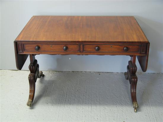 Appraisal: Early th century mahogany sofa table with two drawers on