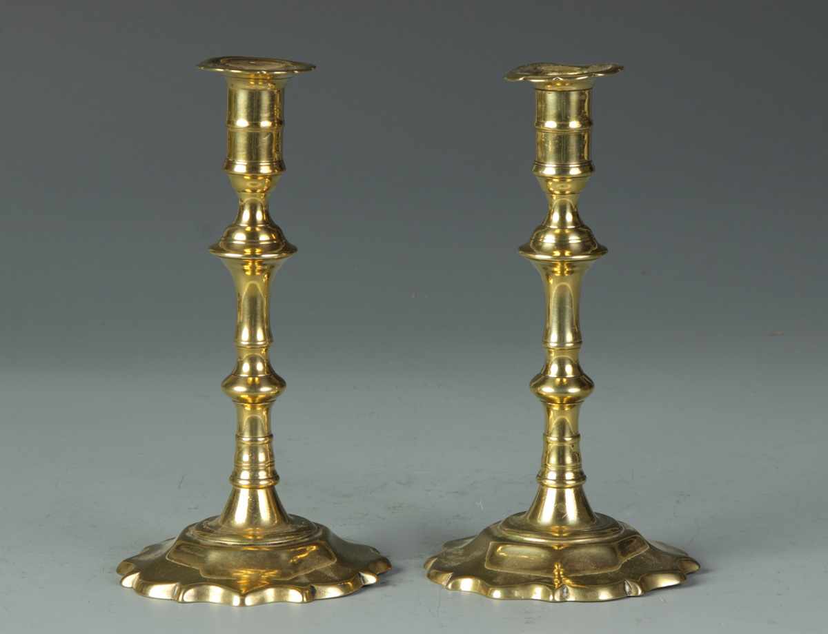 Appraisal: Pair of Queen Anne Brass Candlesticks Ht ''E