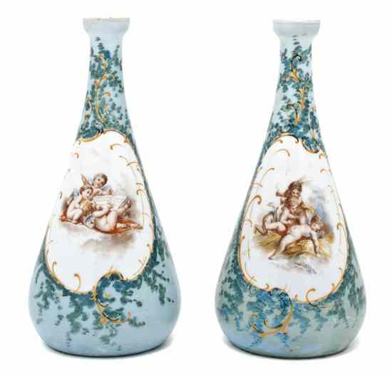 Appraisal: A Pair of Continental Enameled Glass Vases having a central