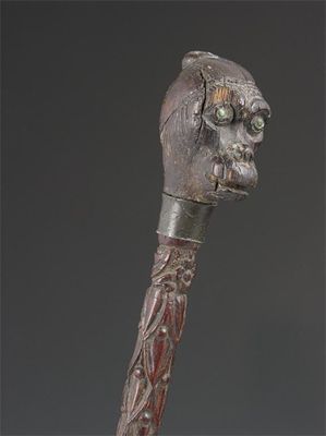 Appraisal: A th century carved treen staff with a monkey's head